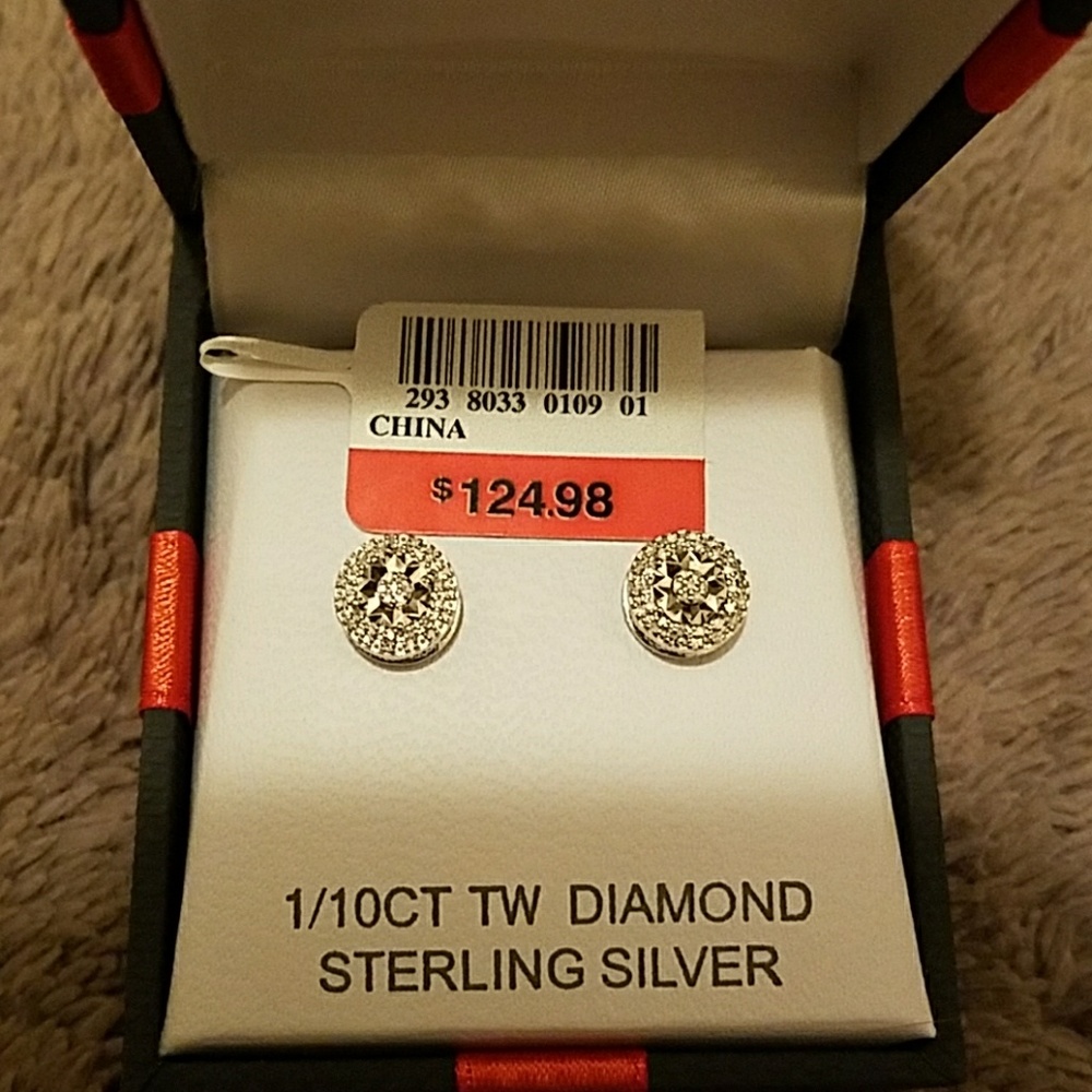 1/10 ct tw diamond sterling silver earrings new